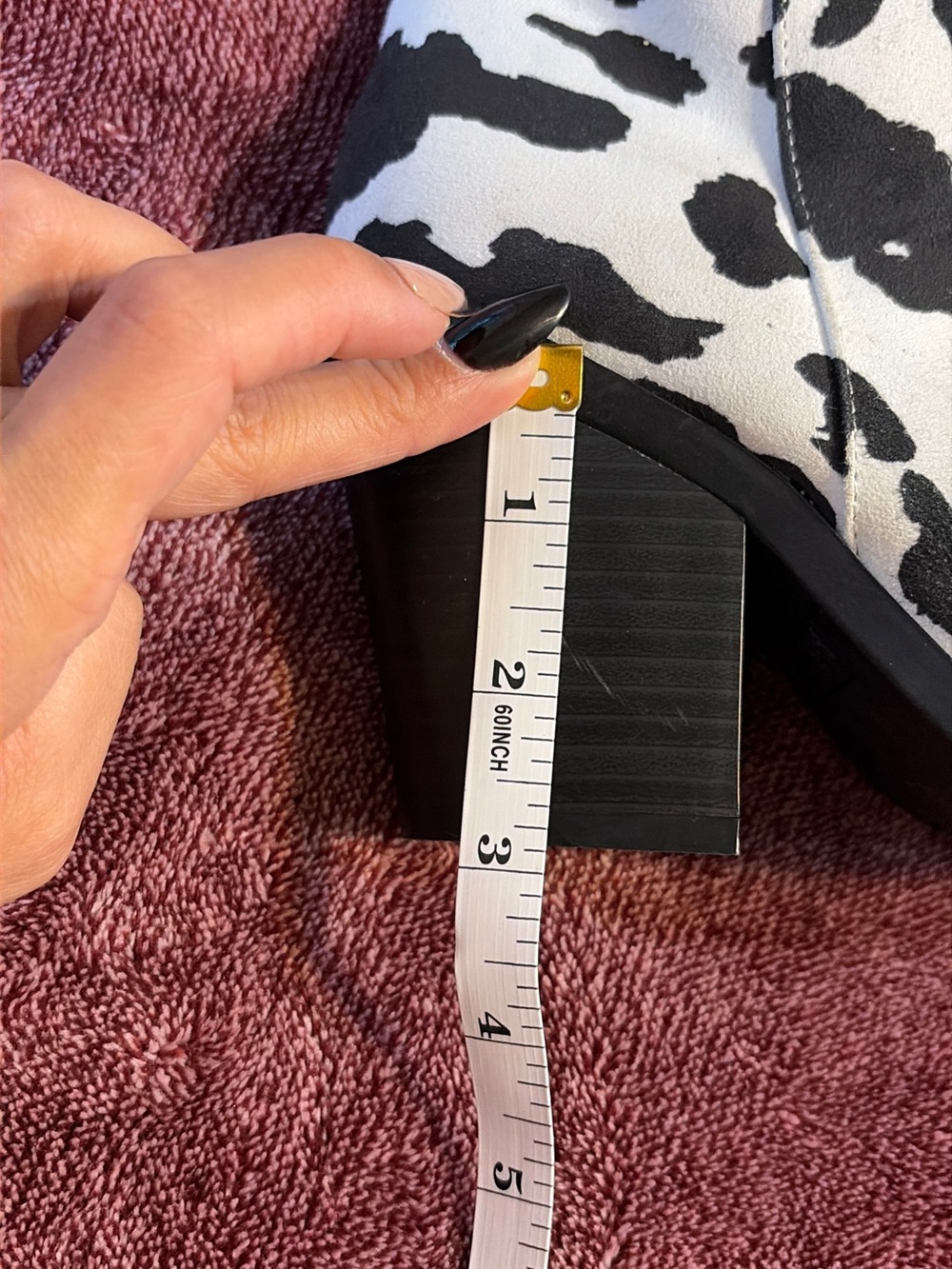 BAMBOO Black & White Cow Print Pointed Ankle Boots - Picture 6 of 7